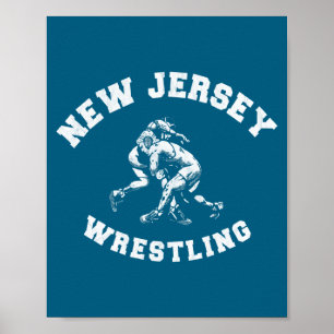 New Jersey Wrestling 80s Distressed Retro Styl _1  Poster