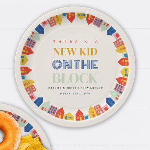 New Kid On The Block Houses Neutral Baby Shower Paper Plate