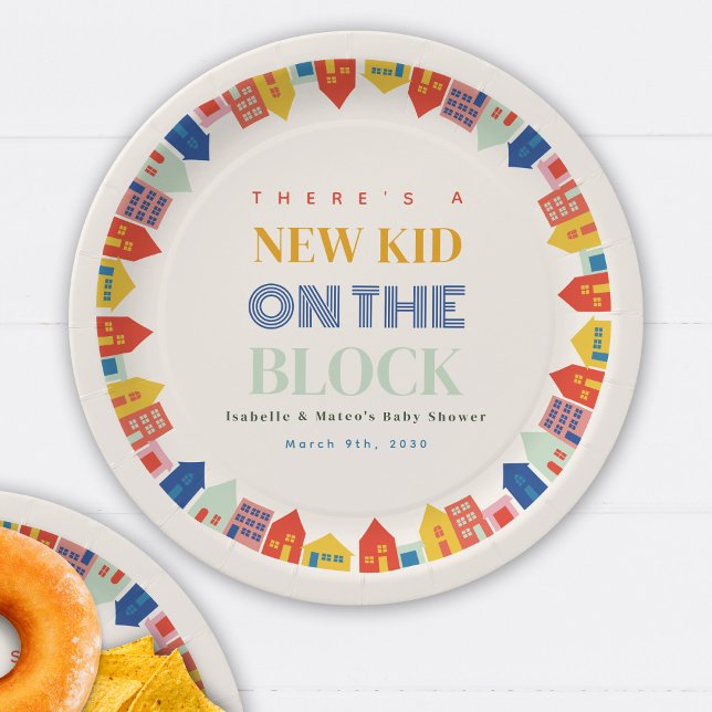 New Kid On The Block Houses Neutral Baby Shower Paper Plate (Creator Uploaded)