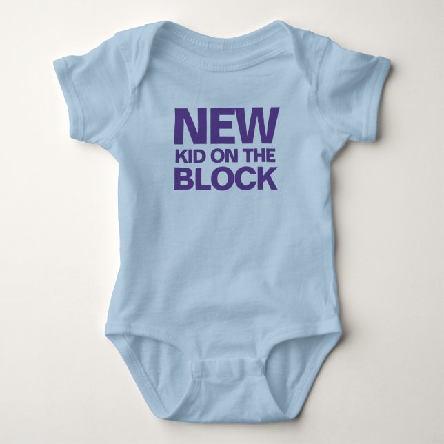 New Kid on the Block Wording on a Baby Bodysuit (Front)