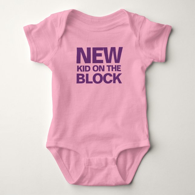 New Kid on the Block Wording on a Baby Bodysuit (Front)