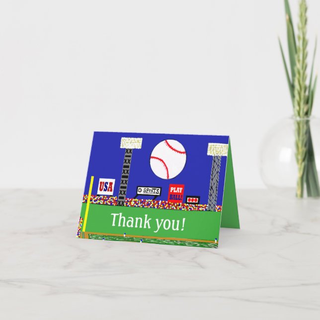 New Kids Baseball Sports Thank You Note Card (Front)