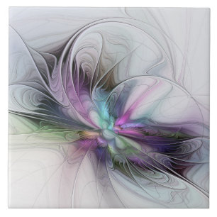 New Life, Colorful Abstract Fractal Art Fantasy Ceramic Tile
