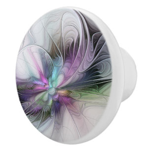 New Life, Colourful Abstract Fractal Art Fantasy Ceramic Knob