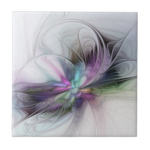New Life, Colourful Abstract Fractal Art Fantasy Ceramic Tile