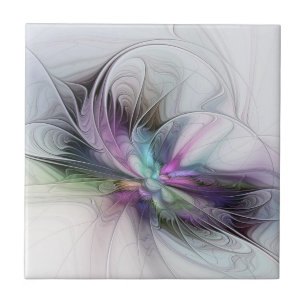 New Life, Colourful Abstract Fractal Art Fantasy Ceramic Tile