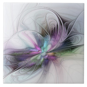 New Life, Colourful Abstract Fractal Art Fantasy Ceramic Tile