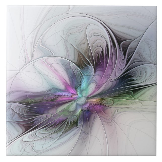 New Life, Colourful Abstract Fractal Art Fantasy Ceramic Tile (Front)