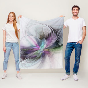 New Life, Colourful Abstract Fractal Art Fantasy Fleece Blanket