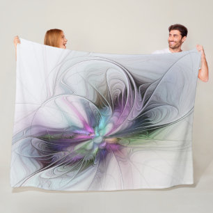 New Life, Colourful Abstract Fractal Art Fantasy Fleece Blanket