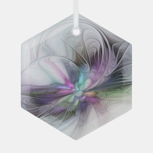 New Life, Colourful Abstract Fractal Art Fantasy Glass Tree Decoration