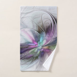 New Life, Colourful Abstract Fractal Art Fantasy Hand Towel