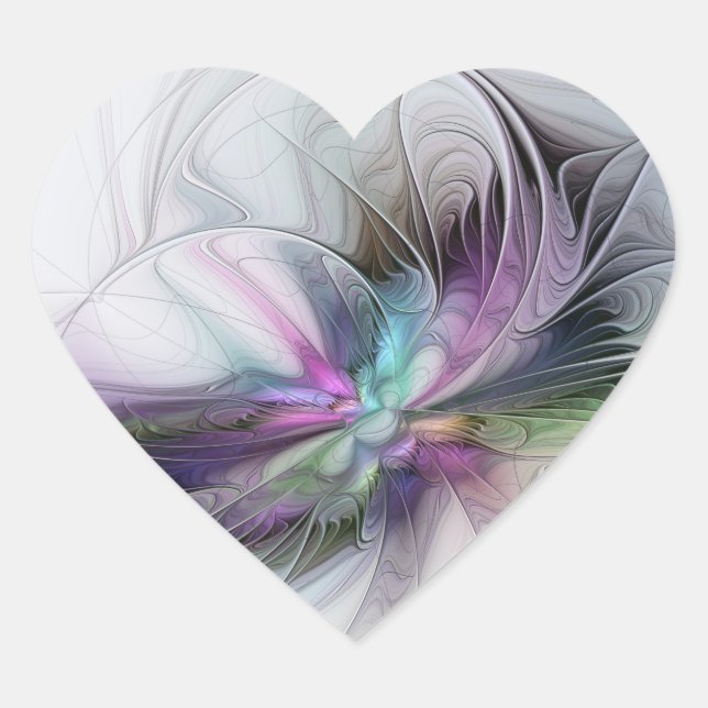 New Life, Colourful Abstract Fractal Art Fantasy Heart Sticker (Front)