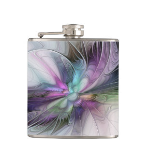 New Life, Colourful Abstract Fractal Art Fantasy Hip Flask