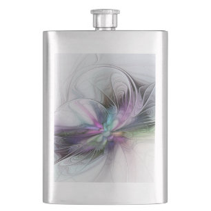 New Life, Colourful Abstract Fractal Art Fantasy Hip Flask