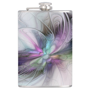 New Life, Colourful Abstract Fractal Art Fantasy Hip Flask