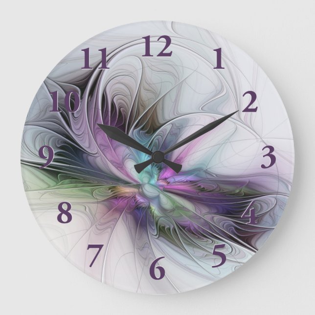 New Life, Colourful Abstract Fractal Art Fantasy Large Clock (Front)