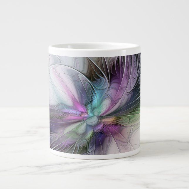 New Life, Colourful Abstract Fractal Art Fantasy Large Coffee Mug (Front)