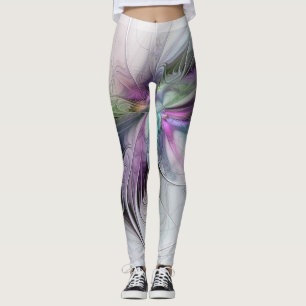 New Life, Colourful Abstract Fractal Art Fantasy Leggings