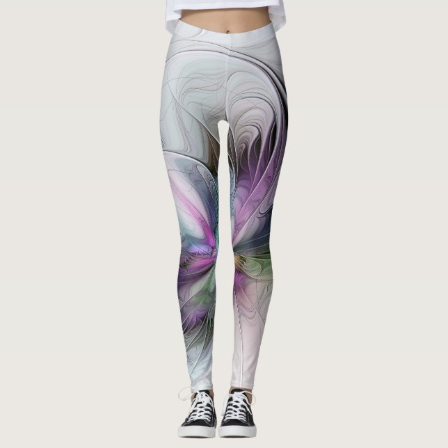 New Life, Colourful Abstract Fractal Art Fantasy Leggings (Front)