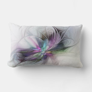New Life, Colourful Abstract Fractal Art Fantasy Lumbar Cushion