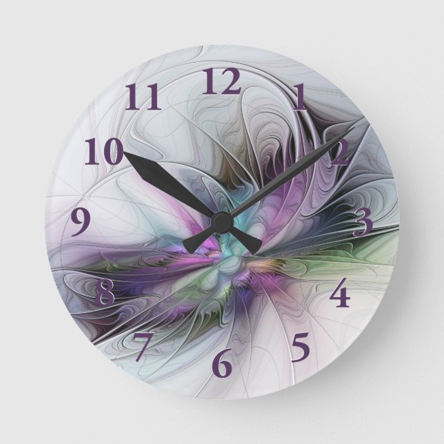 New Life, Colourful Abstract Fractal Art Fantasy Round Clock (Front)