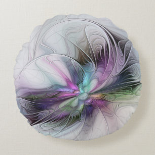 New Life, Colourful Abstract Fractal Art Fantasy Round Cushion
