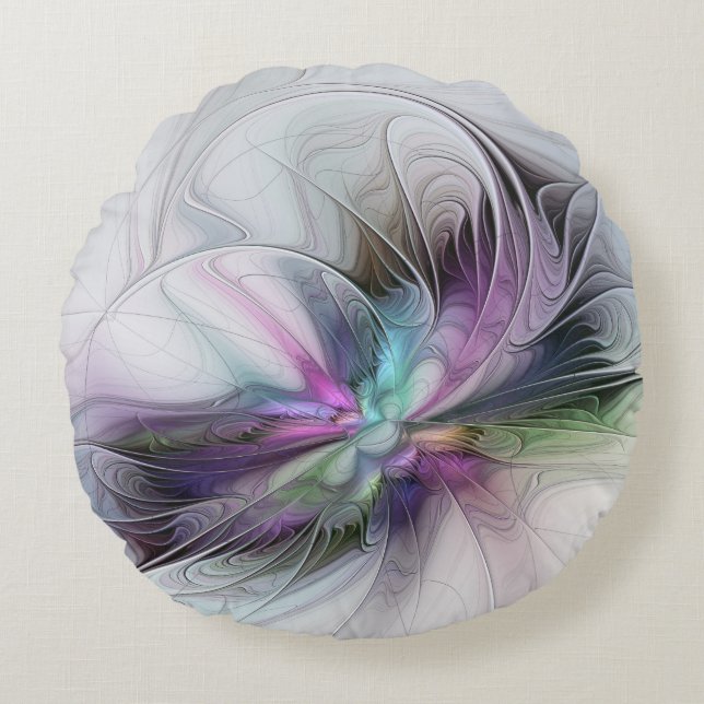 New Life, Colourful Abstract Fractal Art Fantasy Round Cushion (Front)