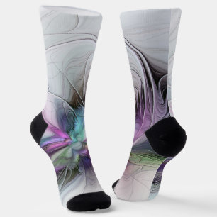 New Life, Colourful Abstract Fractal Art Fantasy Socks