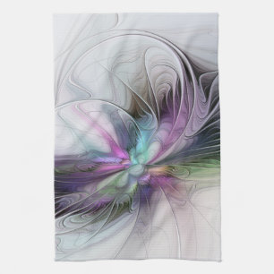 New Life, Colourful Abstract Fractal Art Fantasy Tea Towel