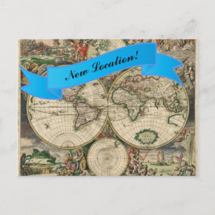 New Location Vintage World Map Postcard