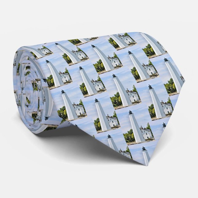 New London Harbour Lighthouse, CT Mens Tie (Rolled)
