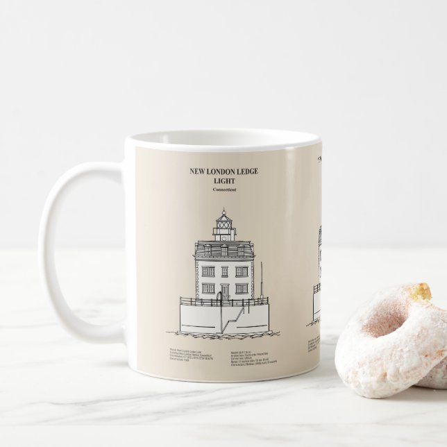 New London Ledge Lighthouse - Connecticut - SBD Coffee Mug (With Donut)