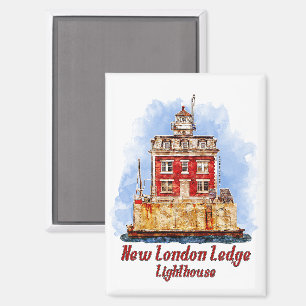 New London Ledge Lighthouse Watercolor Connecticut Magnet
