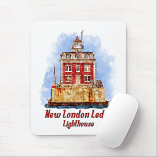 New London Ledge Lighthouse Watercolor Connecticut Mouse Pad