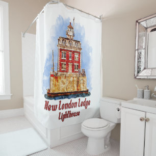 New London Ledge Lighthouse Watercolor Connecticut Shower Curtain