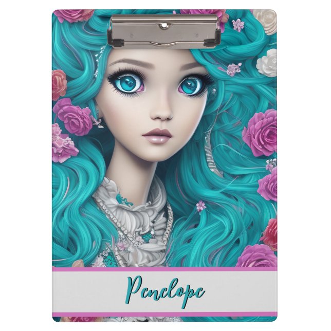 New London Princess with Turquoise Hair and Eyes  Clipboard (Front)