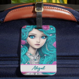 New London Princess with Turquoise Hair and Eyes Luggage Tag