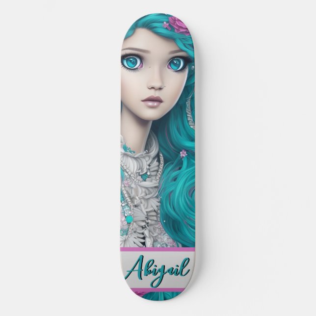 New London Princess with Turquoise Hair and Eyes   Skateboard (Front)