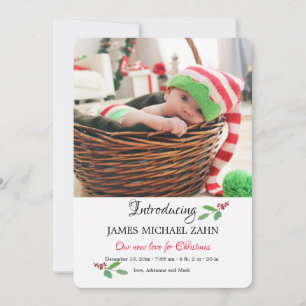 New Love for Christmas Photo Birth Announcement