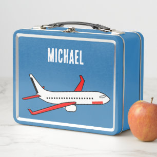 NEW! Lunchbox - Aeroplane (add name) Metal - Red