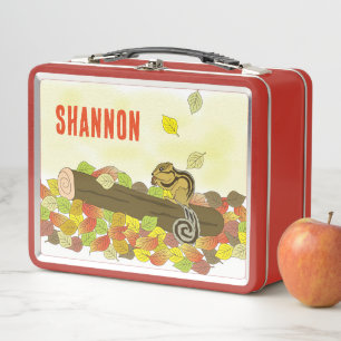 NEW! Lunchbox - Chipmunk Fall (add name) Metal Red