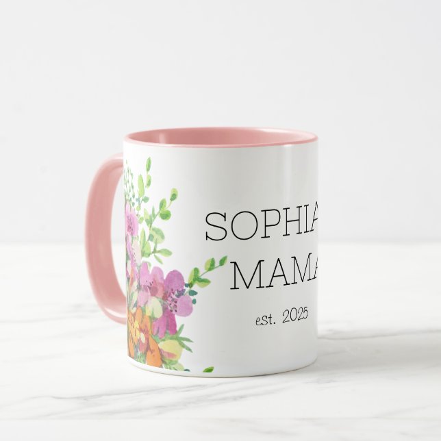 New Mama mug, PINK FLOWERS Mug (Front Left)