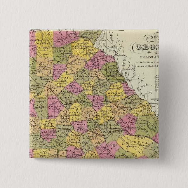 New Map Of Georgia 15 Cm Square Badge (Front)