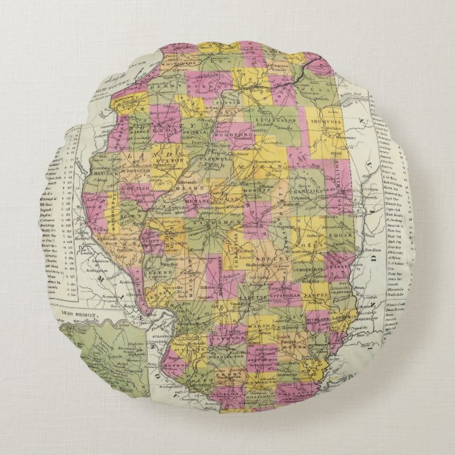 New Map Of Illinois Round Cushion (Front)