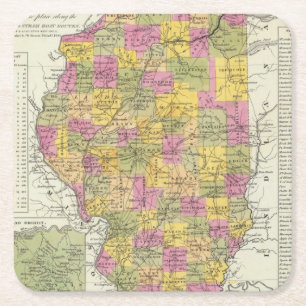 New Map Of Illinois Square Paper Coaster