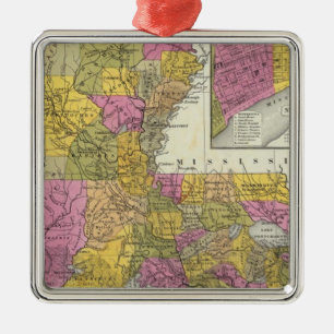 New Map Of Louisiana 3 Metal Tree Decoration