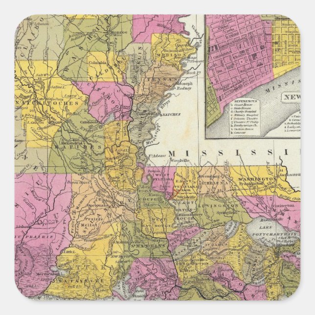 New Map Of Louisiana 3 Square Sticker (Front)