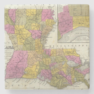 New Map Of Louisiana 3 Stone Coaster