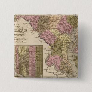 New Map Of Maryland and Delaware 15 Cm Square Badge
